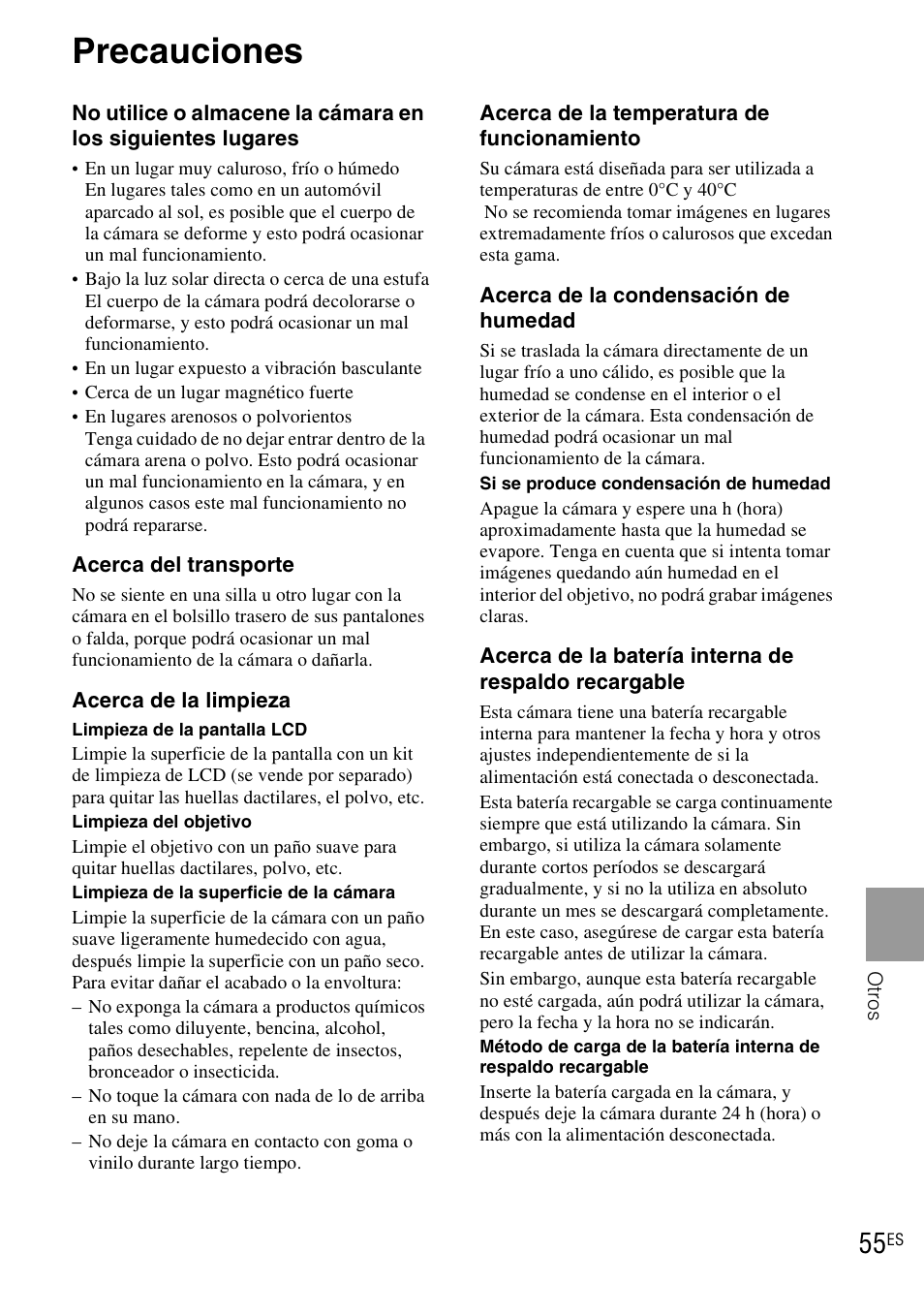 Precauciones | Sony DSC-TX1 User Manual | Page 113 / 116