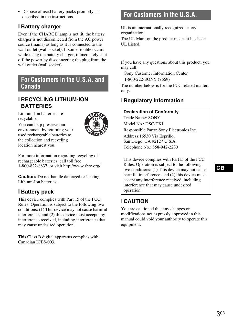 Sony DSC-TX1 User Manual | Page 3 / 116