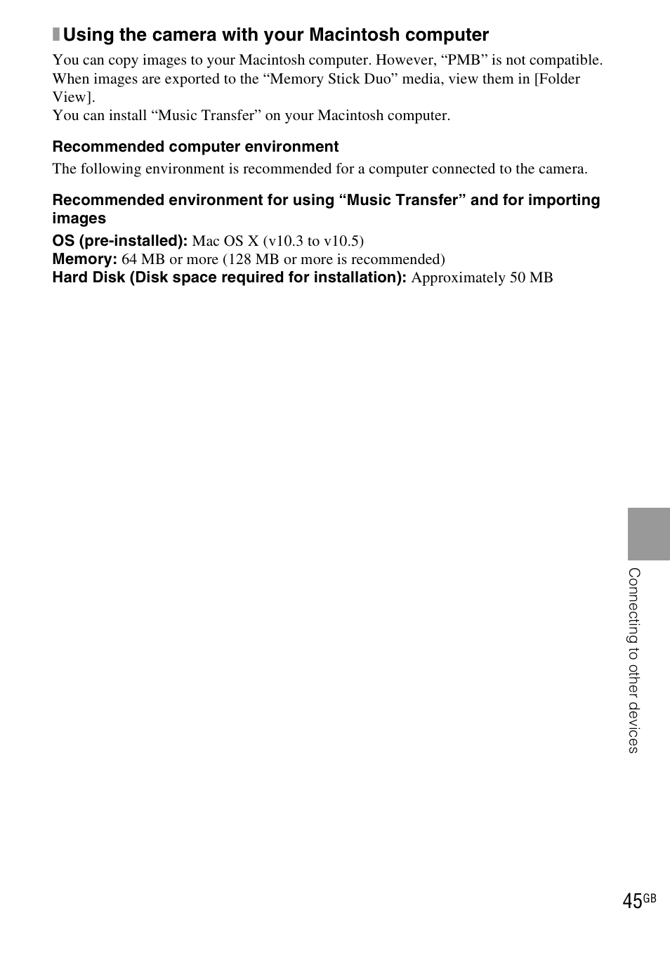 Xusing the camera with your macintosh computer | Sony DSC-TX1 User Manual | Page 45 / 116