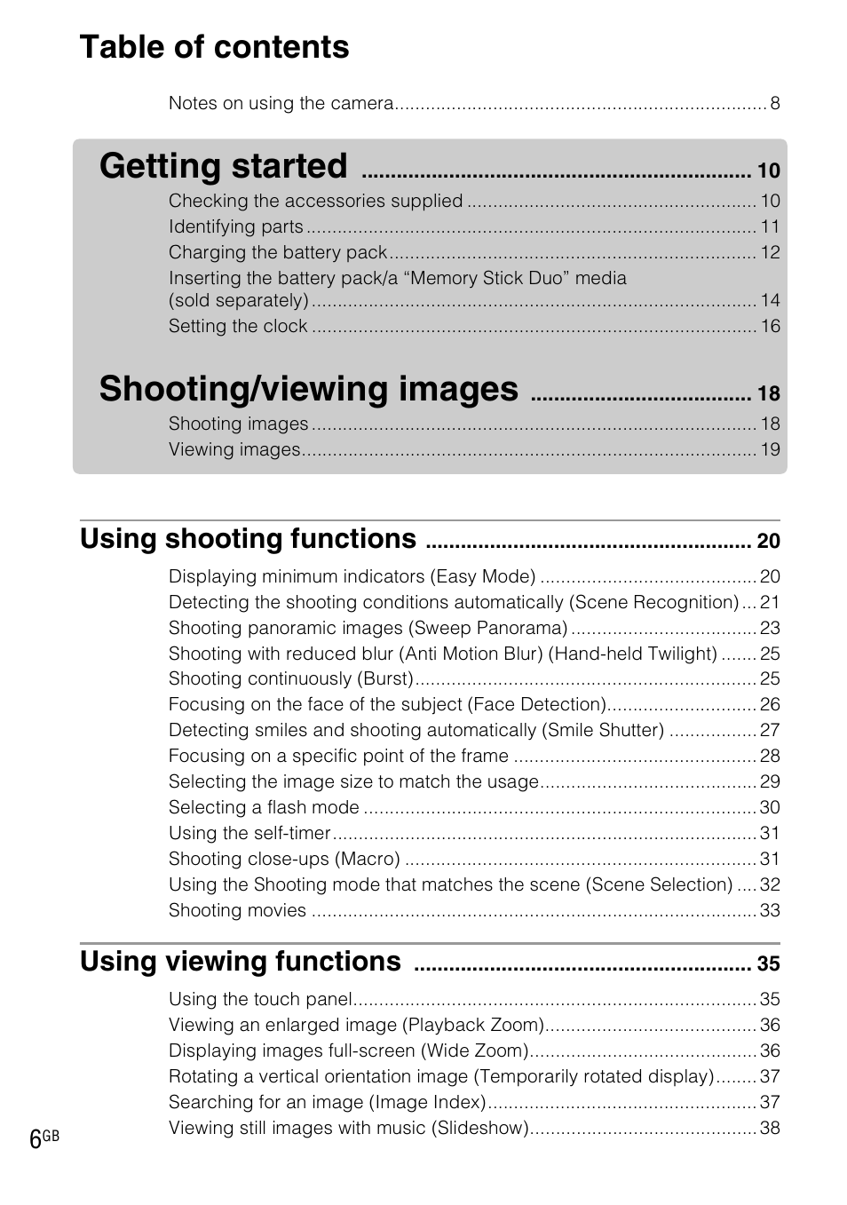 Sony DSC-TX1 User Manual | Page 6 / 116