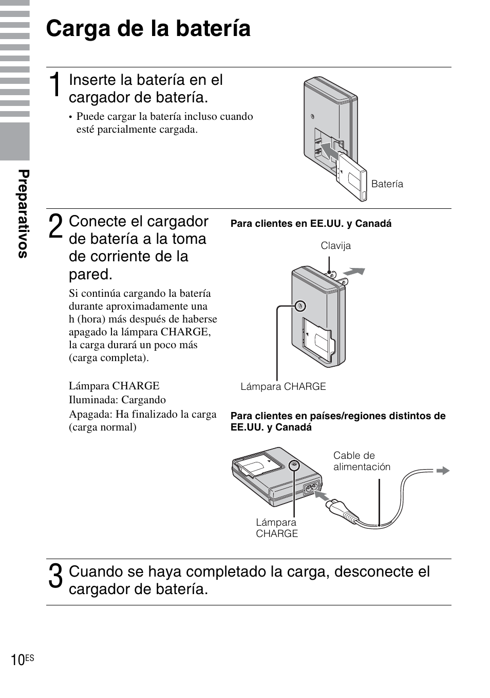 Carga de la batería | Sony DSC-TX1 User Manual | Page 68 / 116