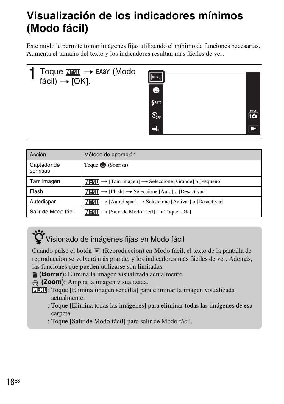 Utilización de las funciones de toma de imagen, Toque t (modo fácil) t [ok | Sony DSC-TX1 User Manual | Page 76 / 116