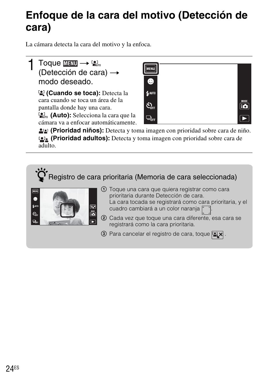 Enfoque de la cara del motivo (detección de cara) | Sony DSC-TX1 User Manual | Page 82 / 116