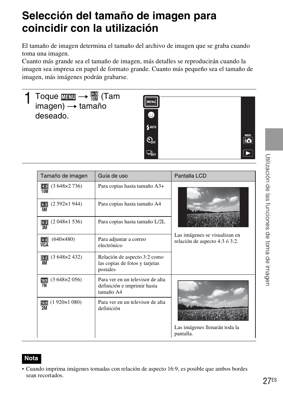 Toque t (tam imagen) t tamaño deseado | Sony DSC-TX1 User Manual | Page 85 / 116