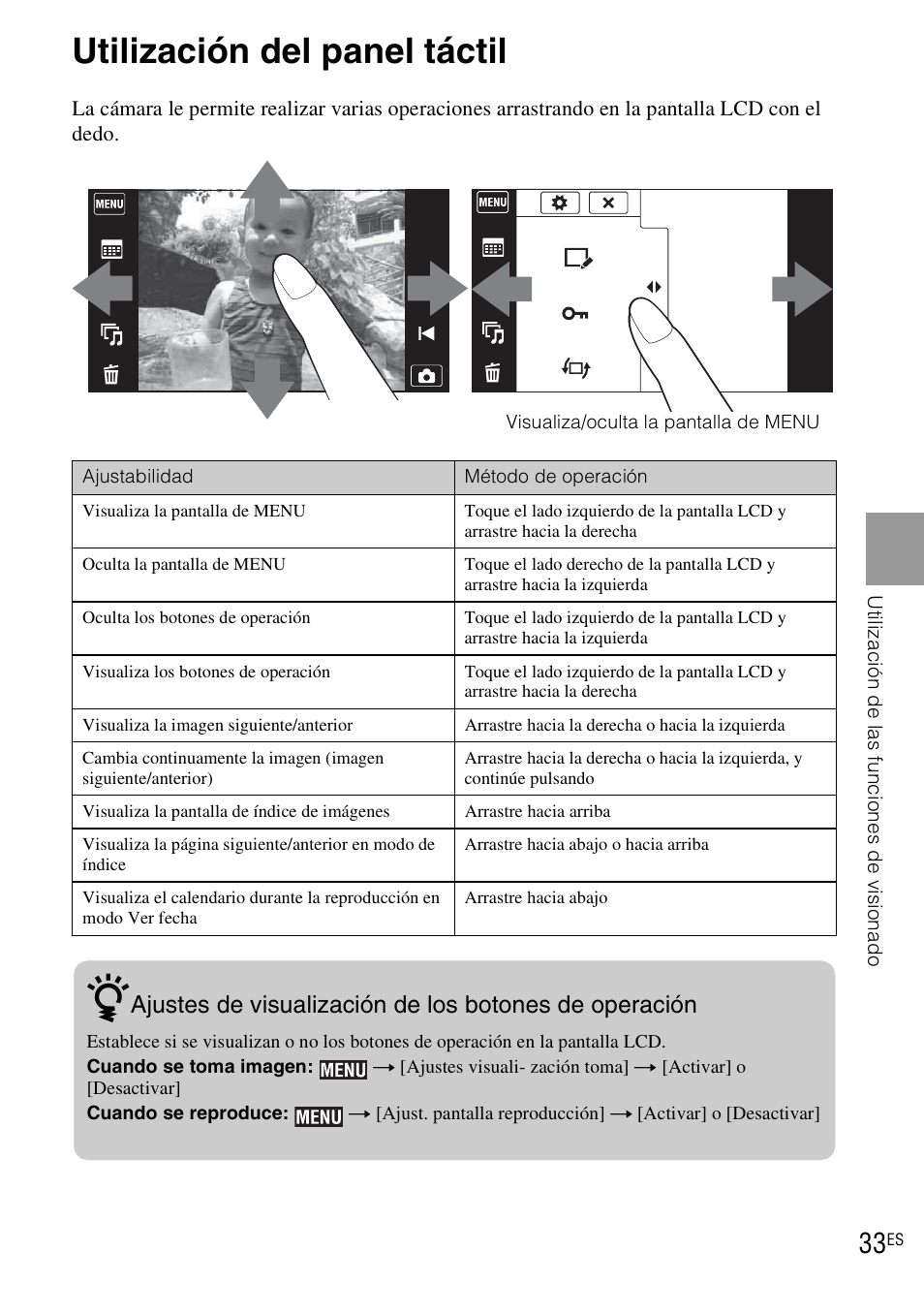 Utilización de las funciones de visionado, Utilización del panel táctil | Sony DSC-TX1 User Manual | Page 91 / 116