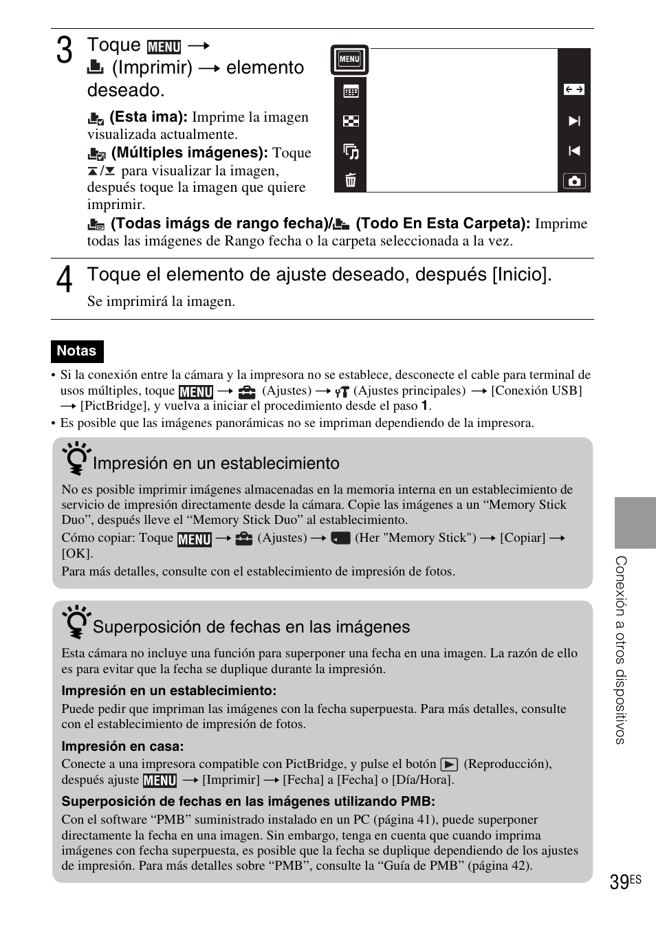 Toque t (imprimir) t elemento deseado | Sony DSC-TX1 User Manual | Page 97 / 116