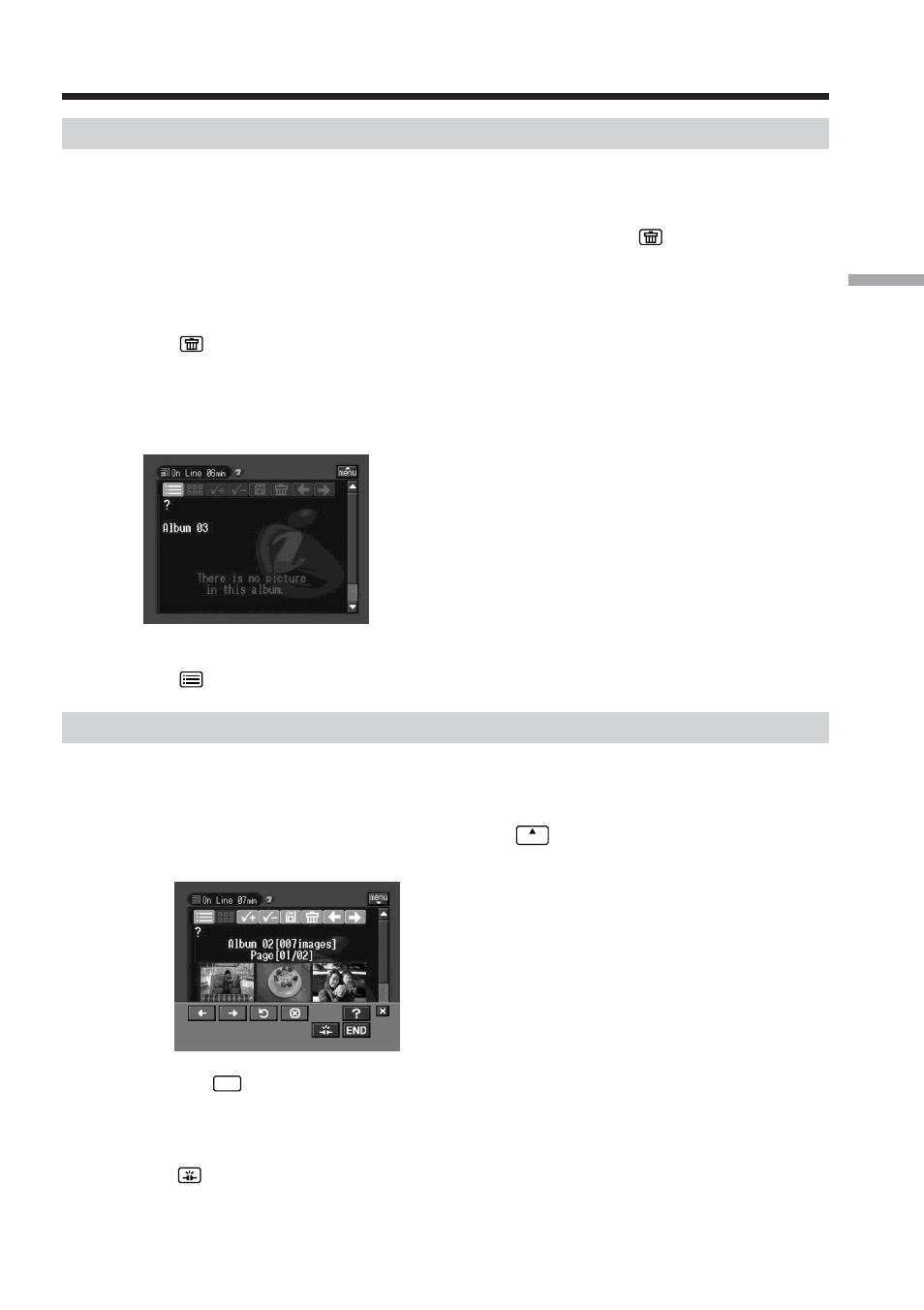 Deleting images from your album, Finishing viewing or editing the album | Sony DCR-IP5 User Manual | Page 57 / 124