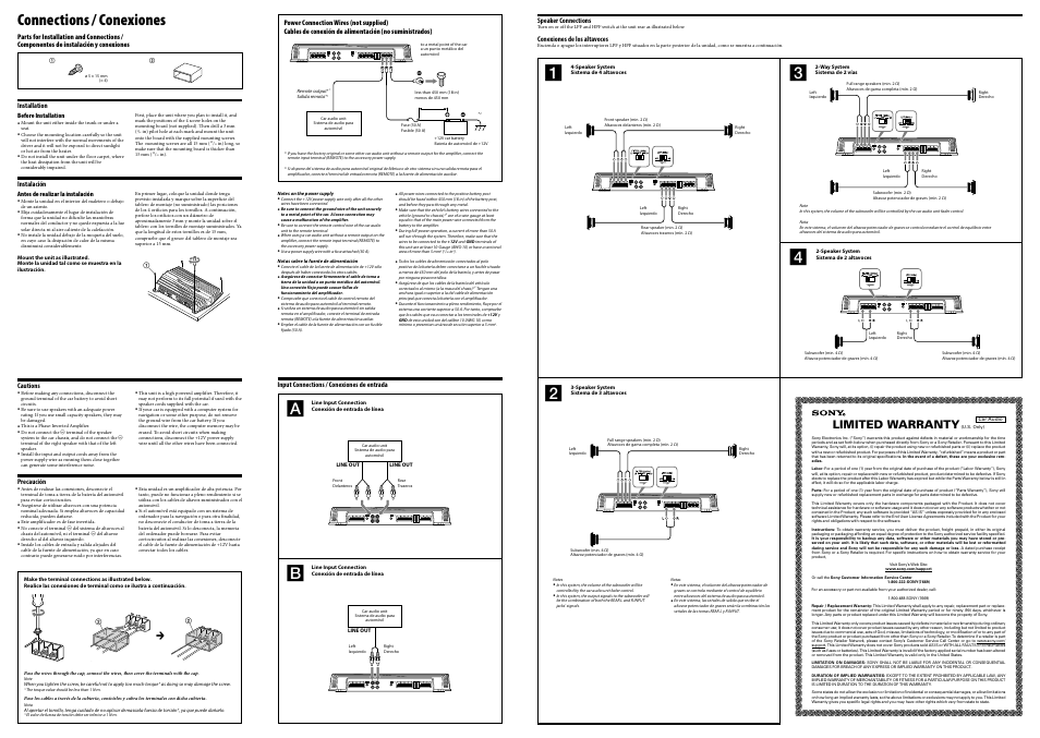 Connections / conexiones, Limited warranty | Sony XM-GTX6041 User Manual | Page 2 / 2