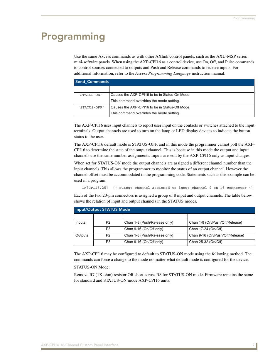 Programming | AMX 16-Channel Custom Panel Interface AXP-CPI16 User Manual | Page 11 / 16