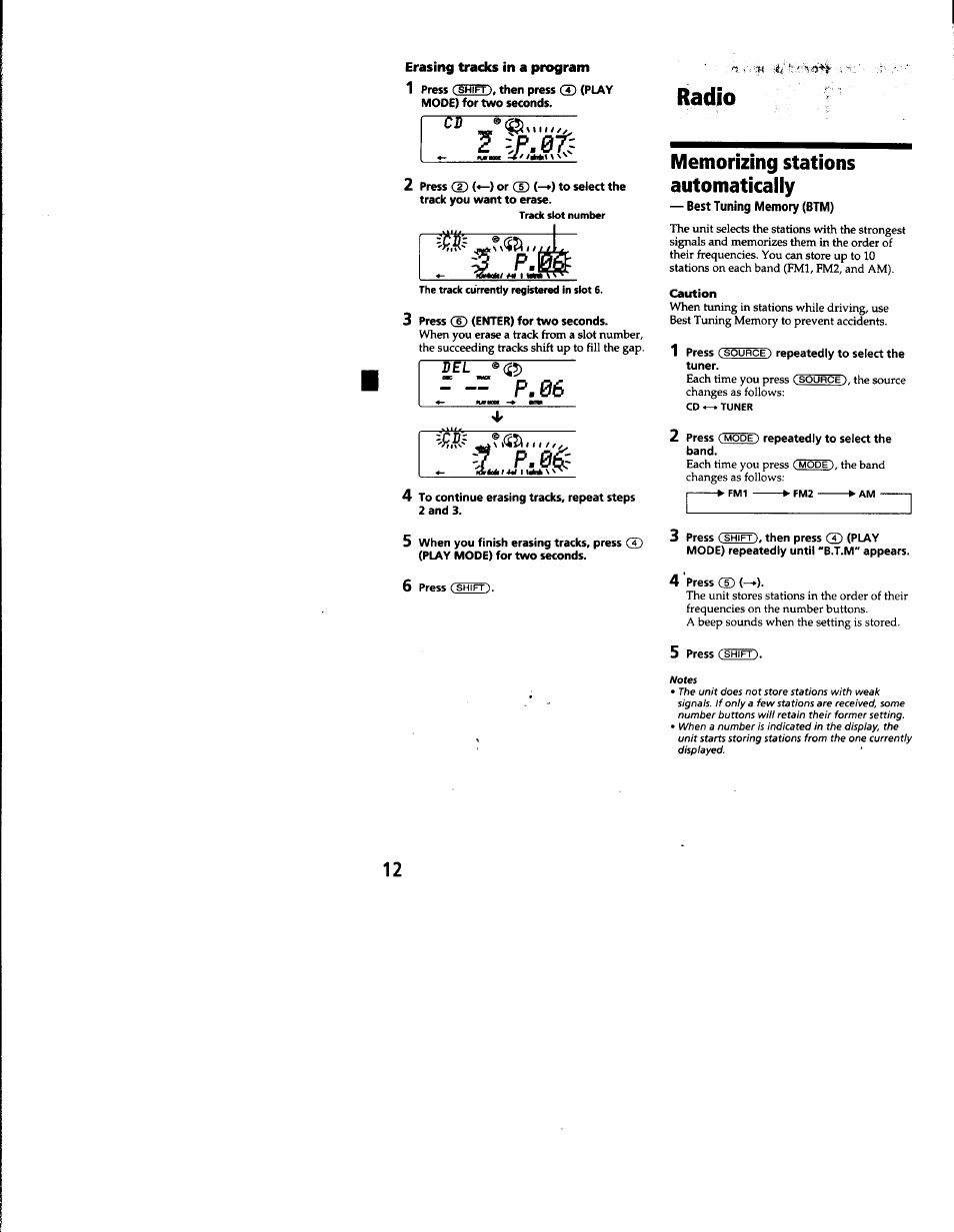 Memorizing stations automatically, Radio, P.06 | Sony CDX-C8850 User Manual | Page 12 / 52