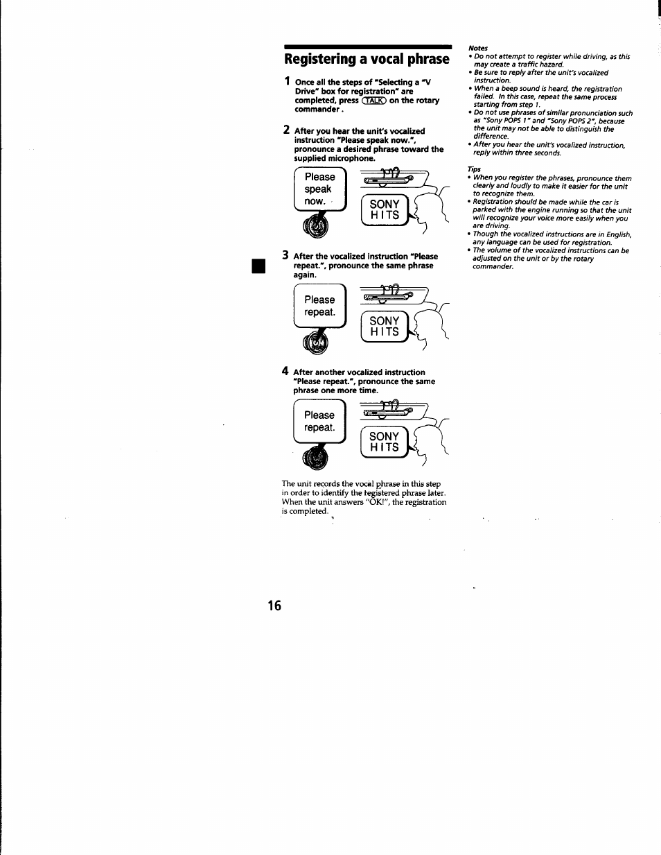 Registering a vocai phrase, Registering a vocal phrase | Sony CDX-C8850 User Manual | Page 16 / 52