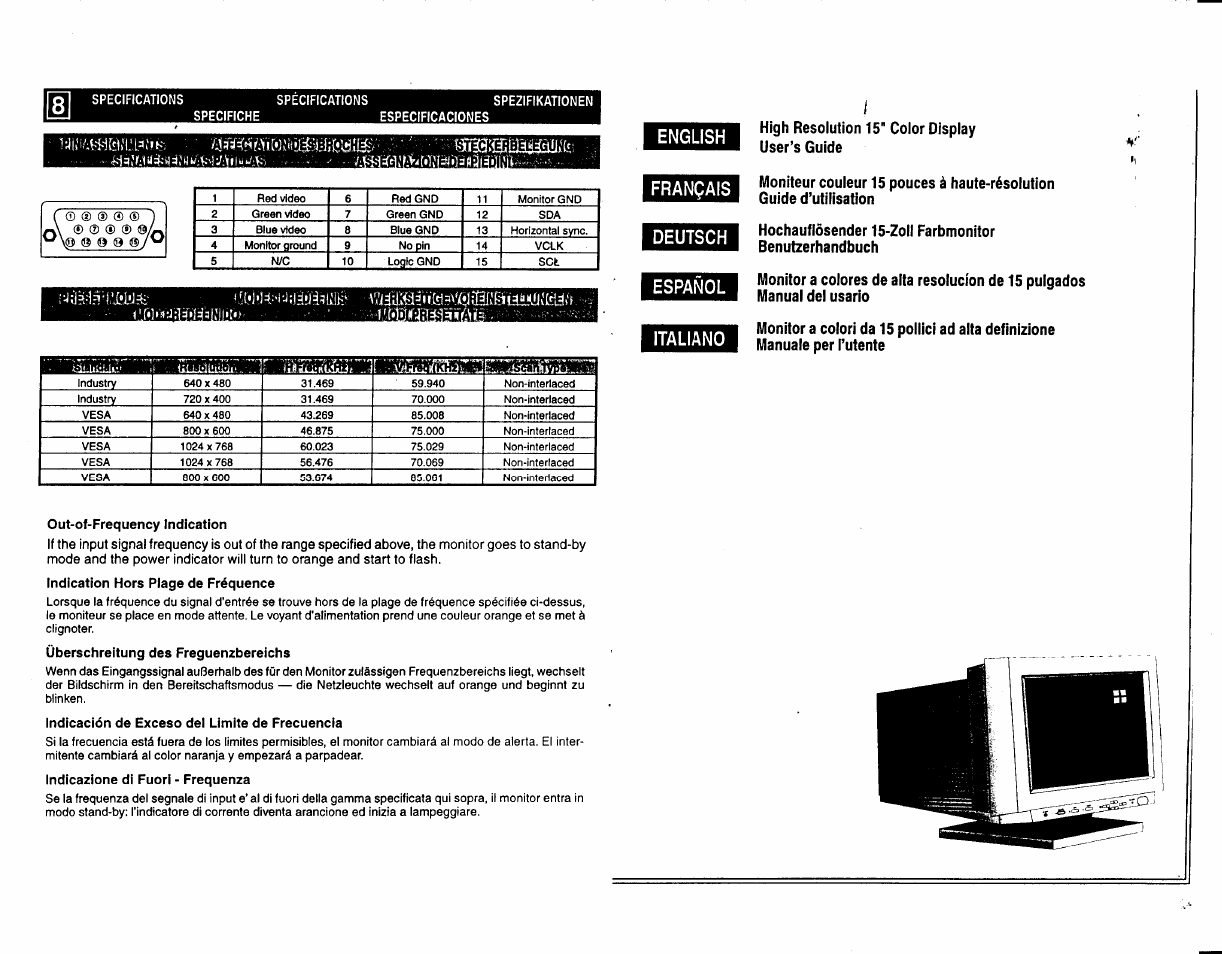 English français deutsch español italiano | Sony CPD-100SX User Manual | Page 9 / 9