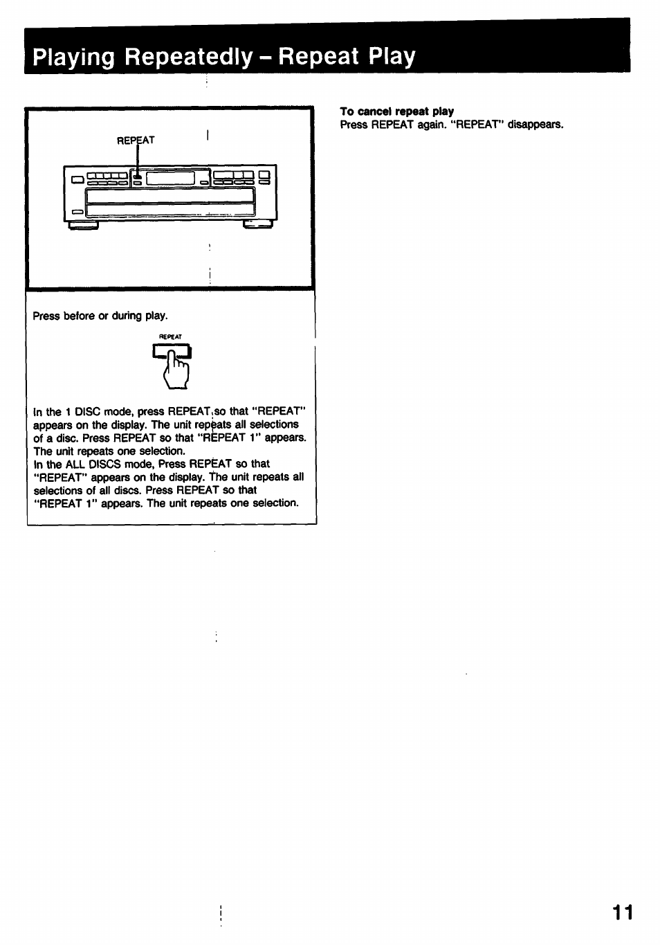 Playing repeatedly-repeat play | Sony CDP-C331 User Manual | Page 11 / 18