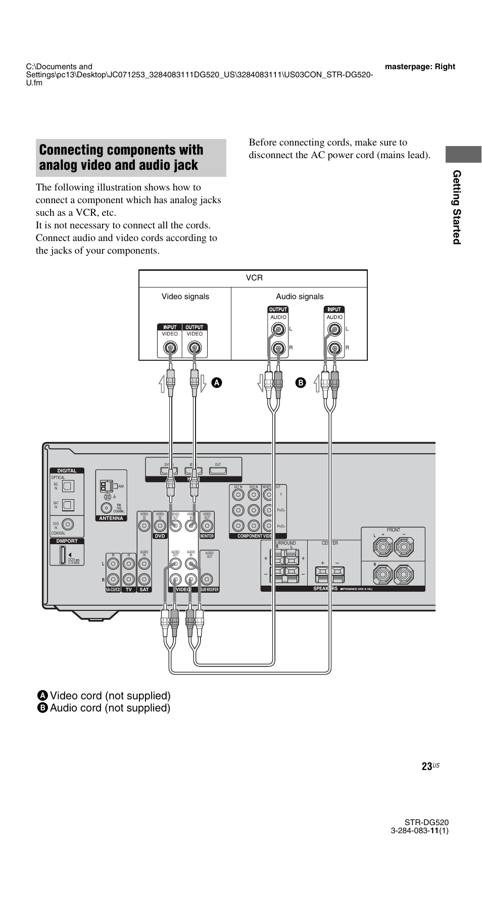 Video signals audio signals | Sony STR-DG520 User Manual | Page 23 / 64