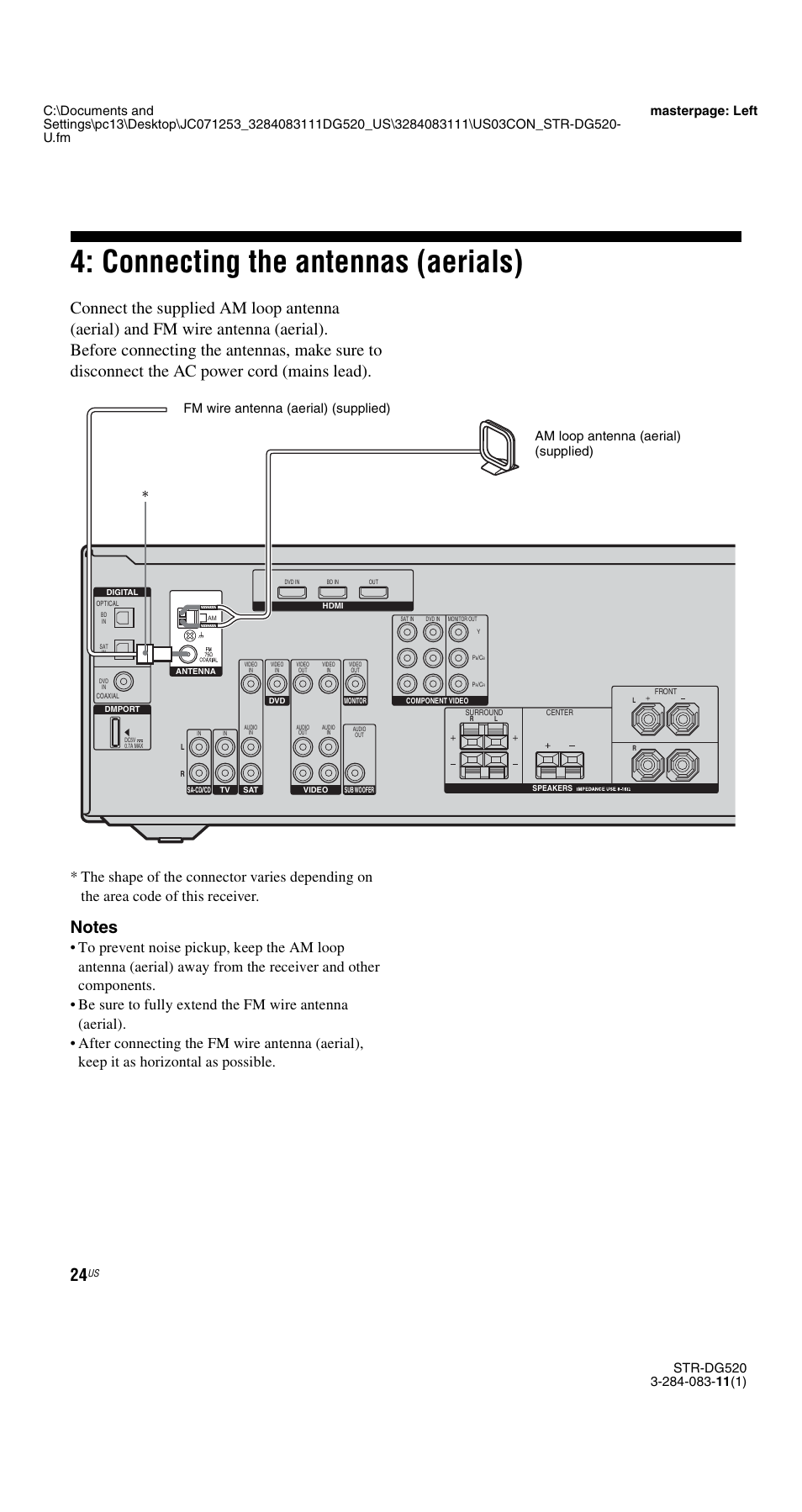 Connecting the antennas (aerials) | Sony STR-DG520 User Manual | Page 24 / 64