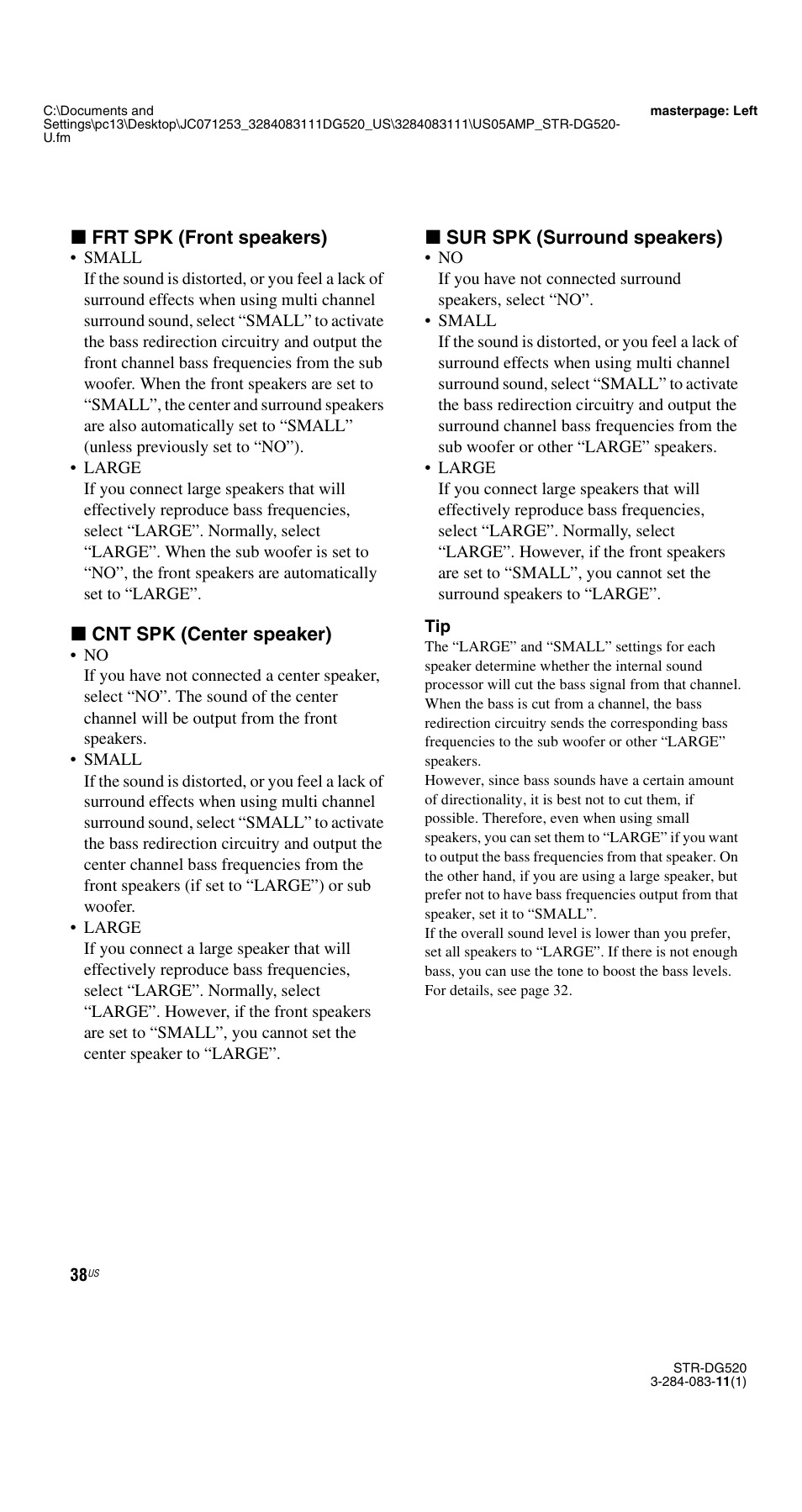 Sony STR-DG520 User Manual | Page 38 / 64