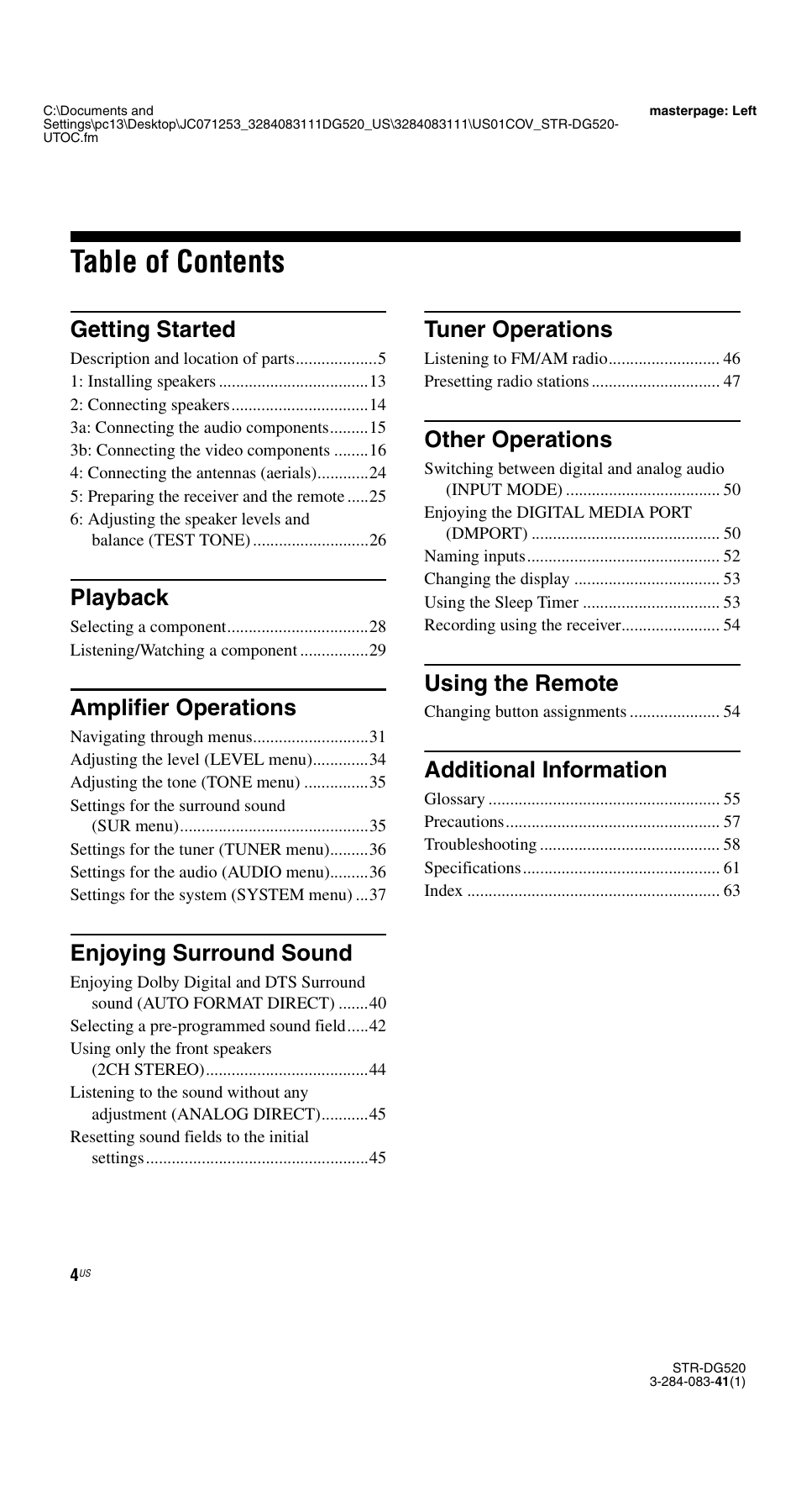 Sony STR-DG520 User Manual | Page 4 / 64