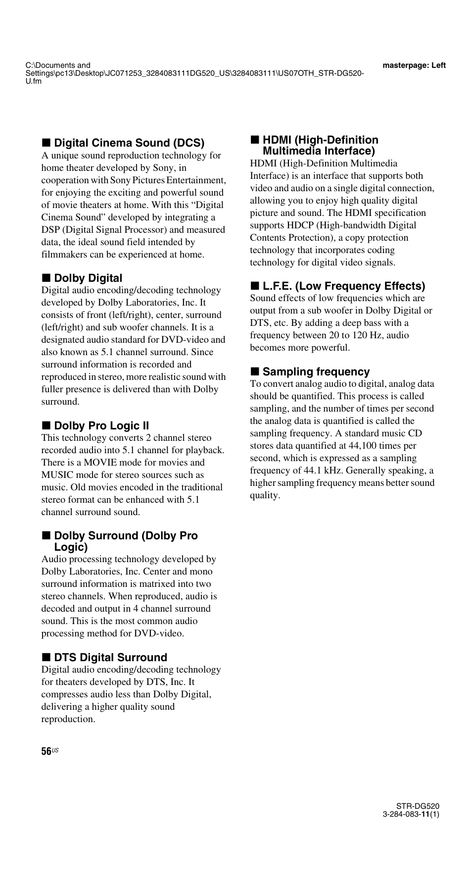 Sony STR-DG520 User Manual | Page 56 / 64