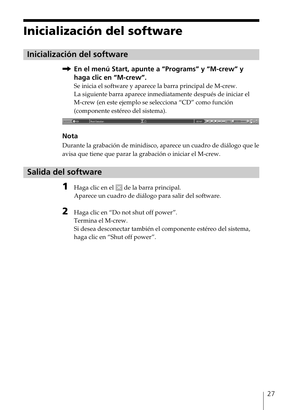 Inicialización del software, Salida del software | Sony NAS-CZ1 User Manual | Page 117 / 241