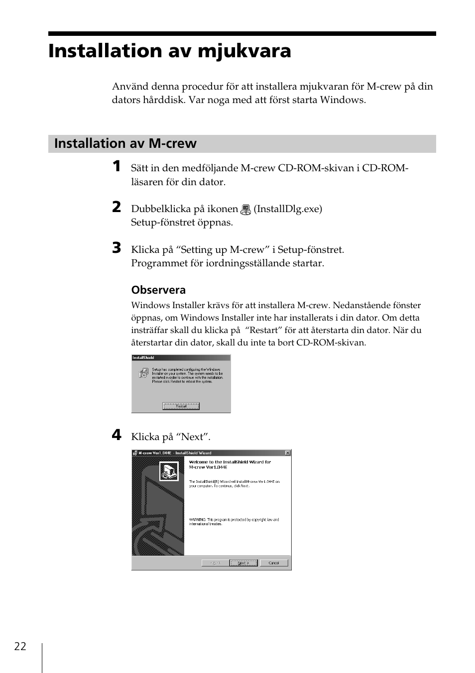 Installation av mjukvara, Installation av m-crew | Sony NAS-CZ1 User Manual | Page 172 / 241