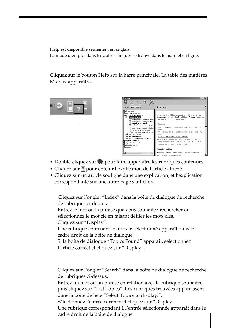 Utilisation de l’aide (help) | Sony NAS-CZ1 User Manual | Page 59 / 241