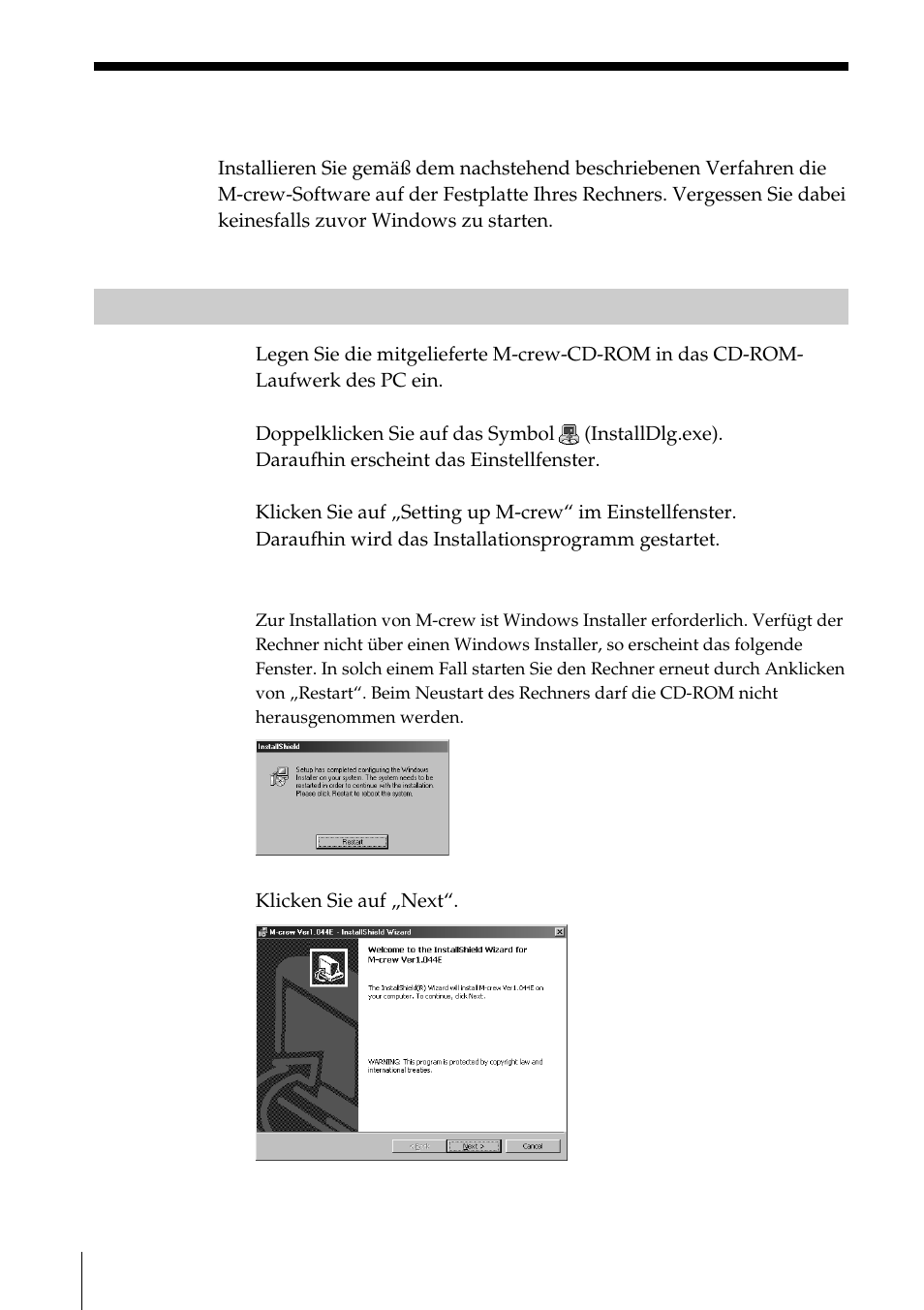 Installieren der software, Installation von m-crew | Sony NAS-CZ1 User Manual | Page 82 / 241