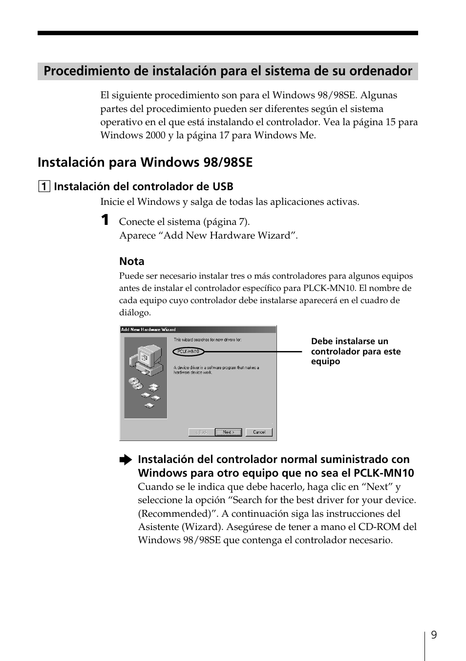 Instalación para windows 98/98se | Sony NAS-CZ1 User Manual | Page 99 / 241