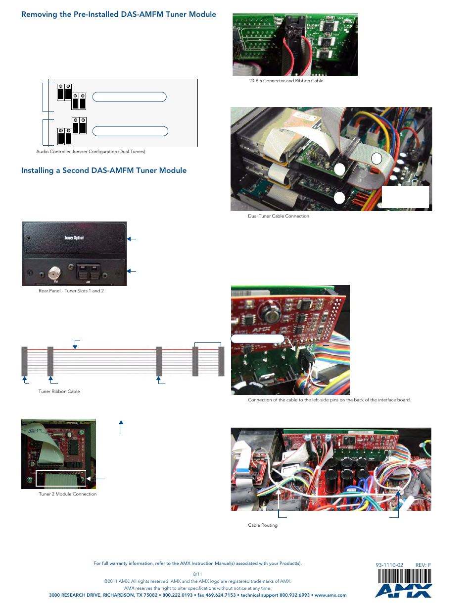 Removing the pre-installed das-amfm tuner module, Installing a second das-amfm tuner module | AMX DAS-AMFM User Manual | Page 2 / 2