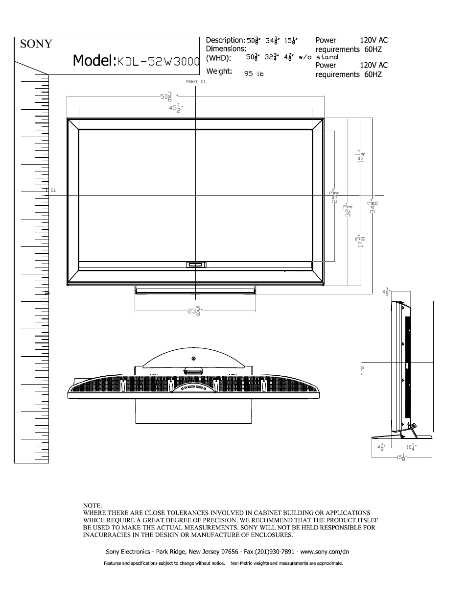 Sony KDL-52W3000 User Manual | 2 pages