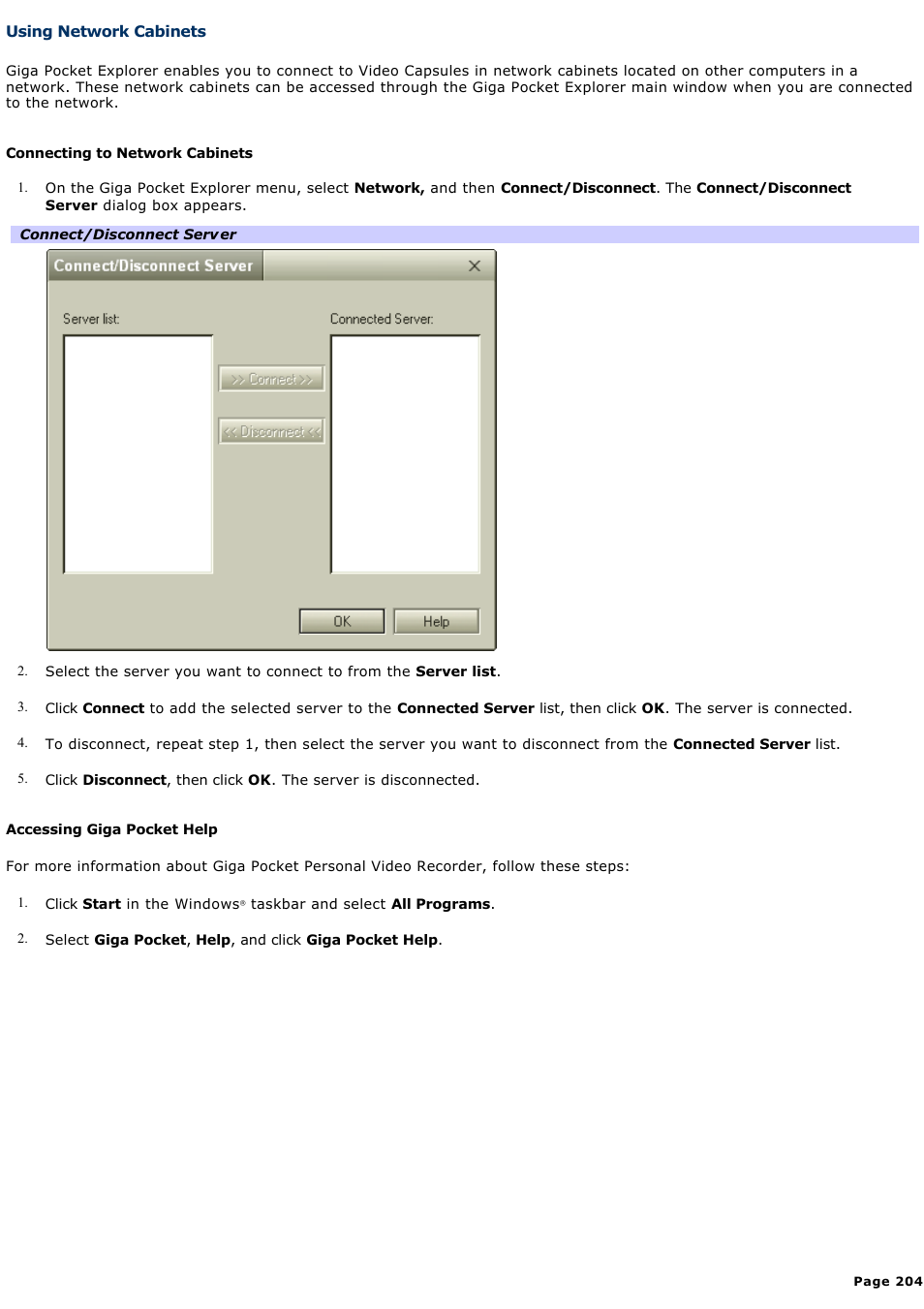 Using network cabinets | Sony VGN-A150 User Manual | Page 204 / 315