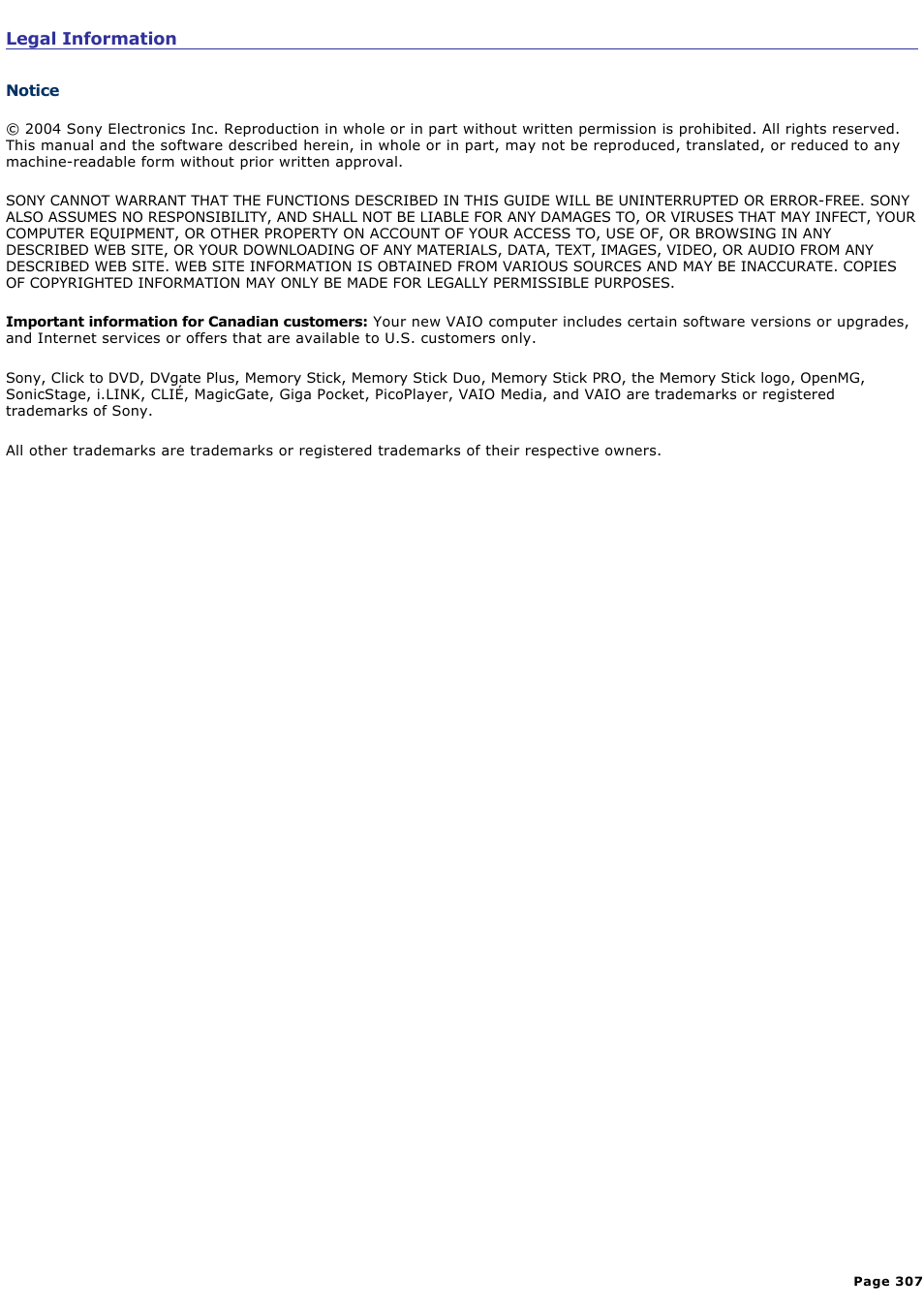 Notice | Sony VGN-A150 User Manual | Page 307 / 315