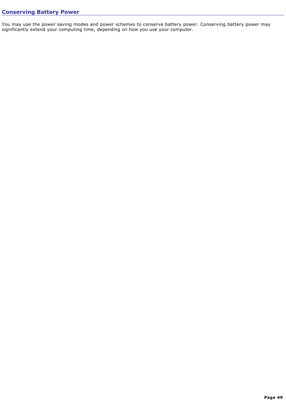Conserving battery power | Sony VGN-A150 User Manual | Page 49 / 315