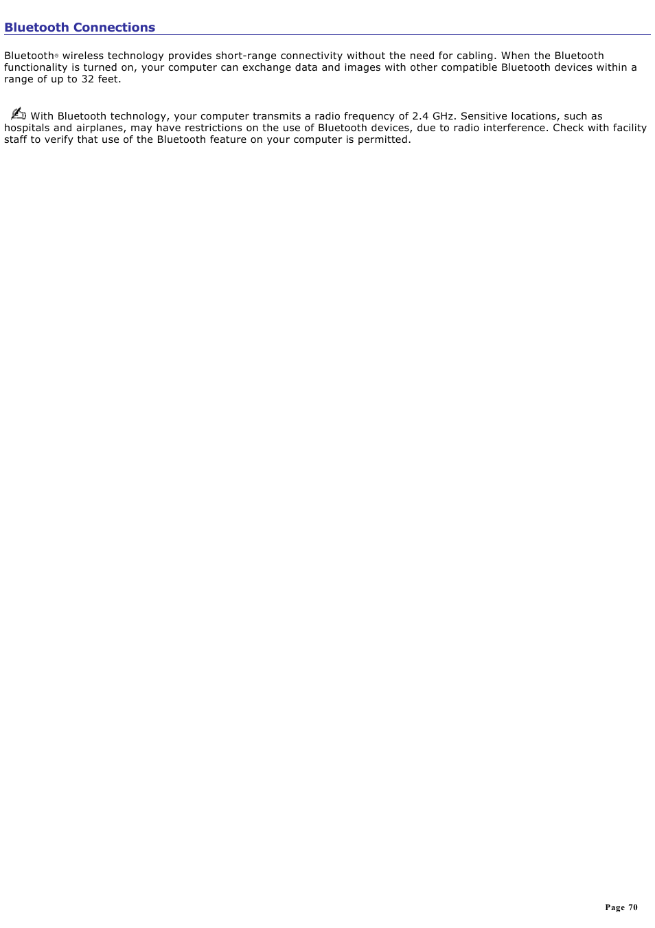 Bluetooth connections | Sony VGN-A150 User Manual | Page 70 / 315