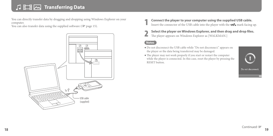 Transferring data | Sony NWZ-S716FBNC User Manual | Page 10 / 16