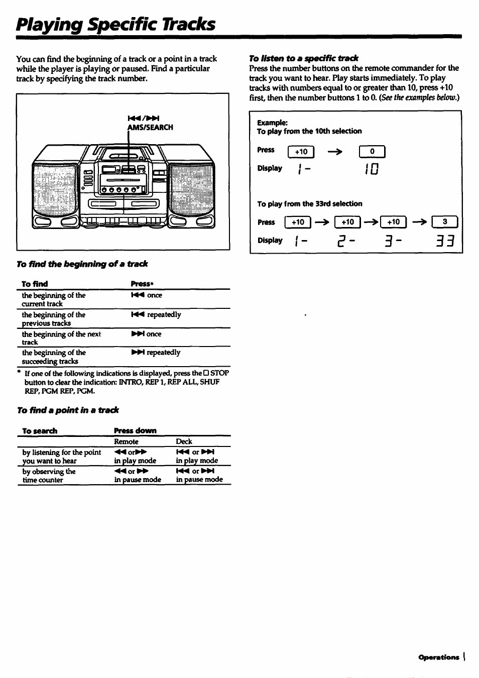 Playing specific ttadis, B- bb | Sony CFD-550 User Manual | Page 11 / 20