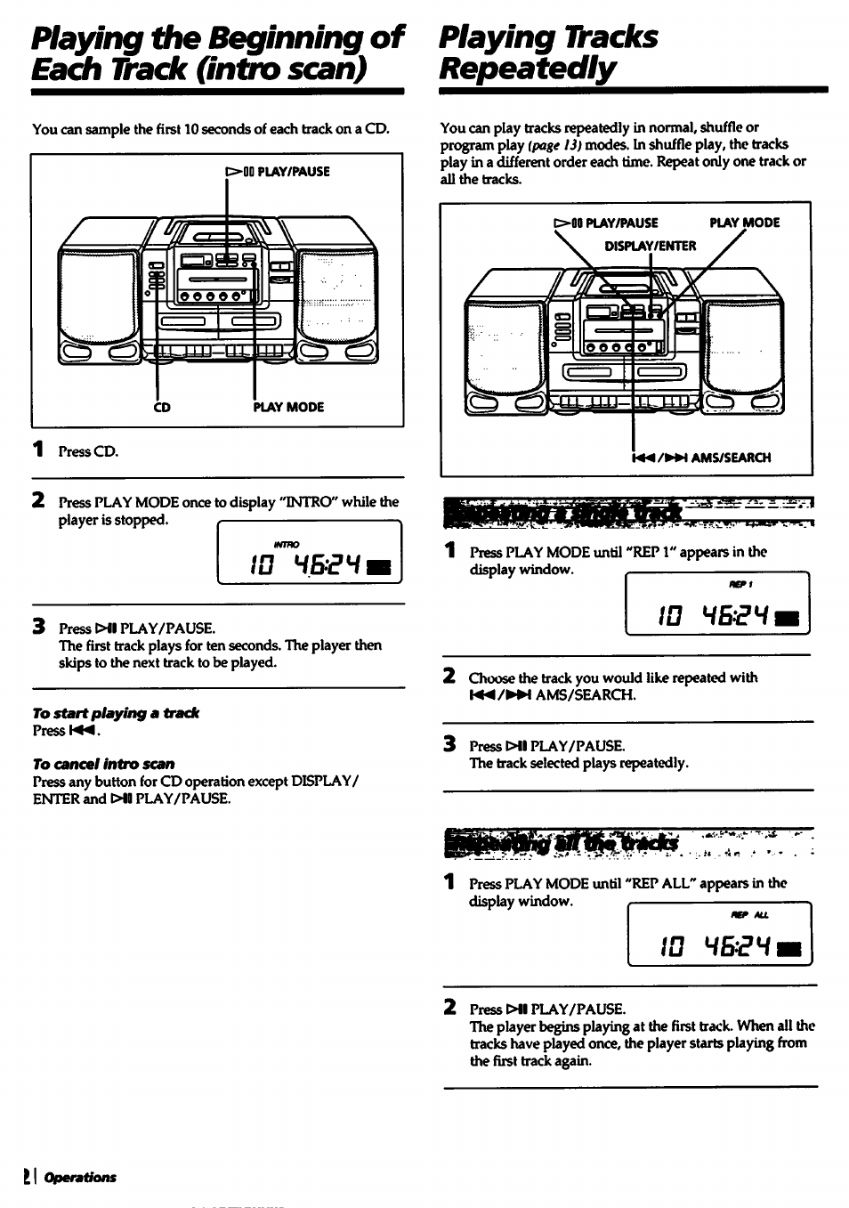 To start playing a track, To cancel intro scan, 10 hbeh | Sony CFD-550 User Manual | Page 12 / 20
