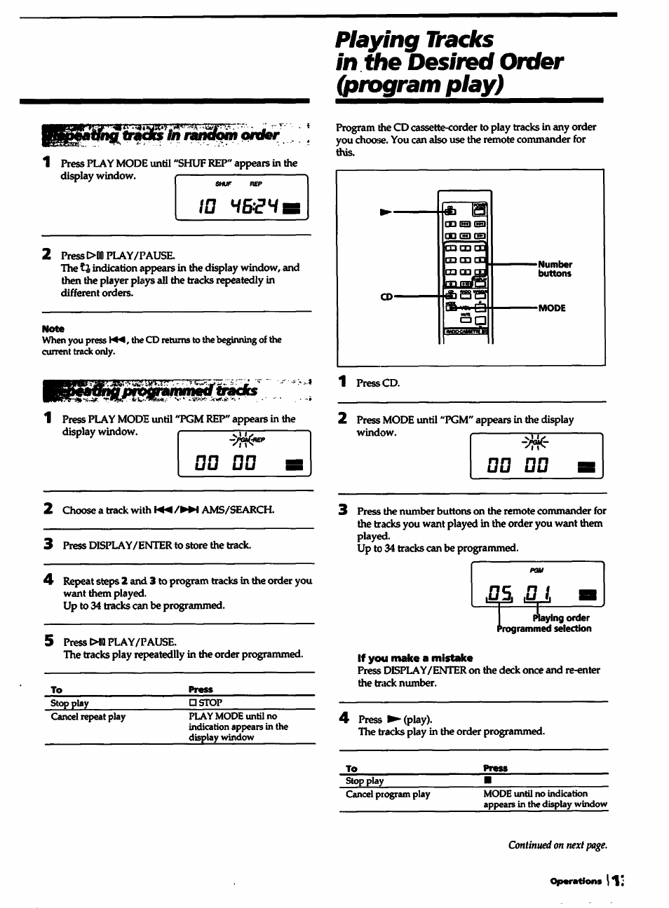 Playing ttacks in the d^ired order (ptx>gram play), 0 heen | Sony CFD-550 User Manual | Page 13 / 20