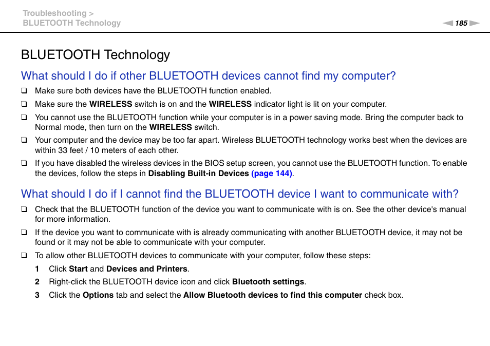 Bluetooth technology | Sony VPCZ2390X User Manual | Page 185 / 216