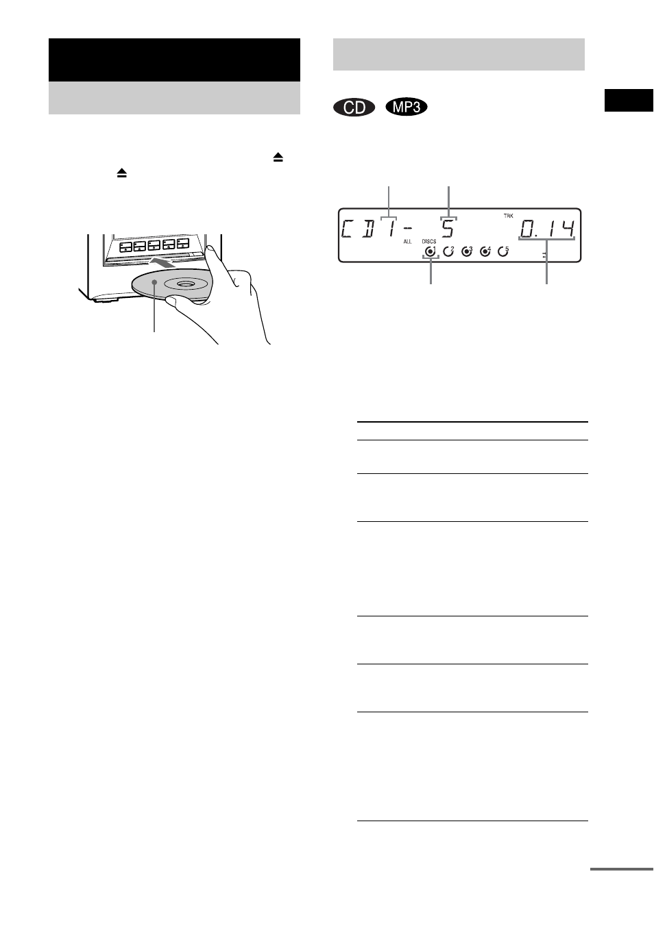 Cd/mp3 – play, Loading a disc, Playing a disc | Normal play/shuffle play, Loading a disc playing a disc | Sony HCD-HP7 User Manual | Page 9 / 36