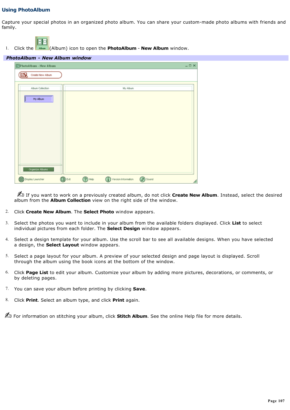 Using photoalbum | Sony PCG-R505ELK User Manual | Page 107 / 214