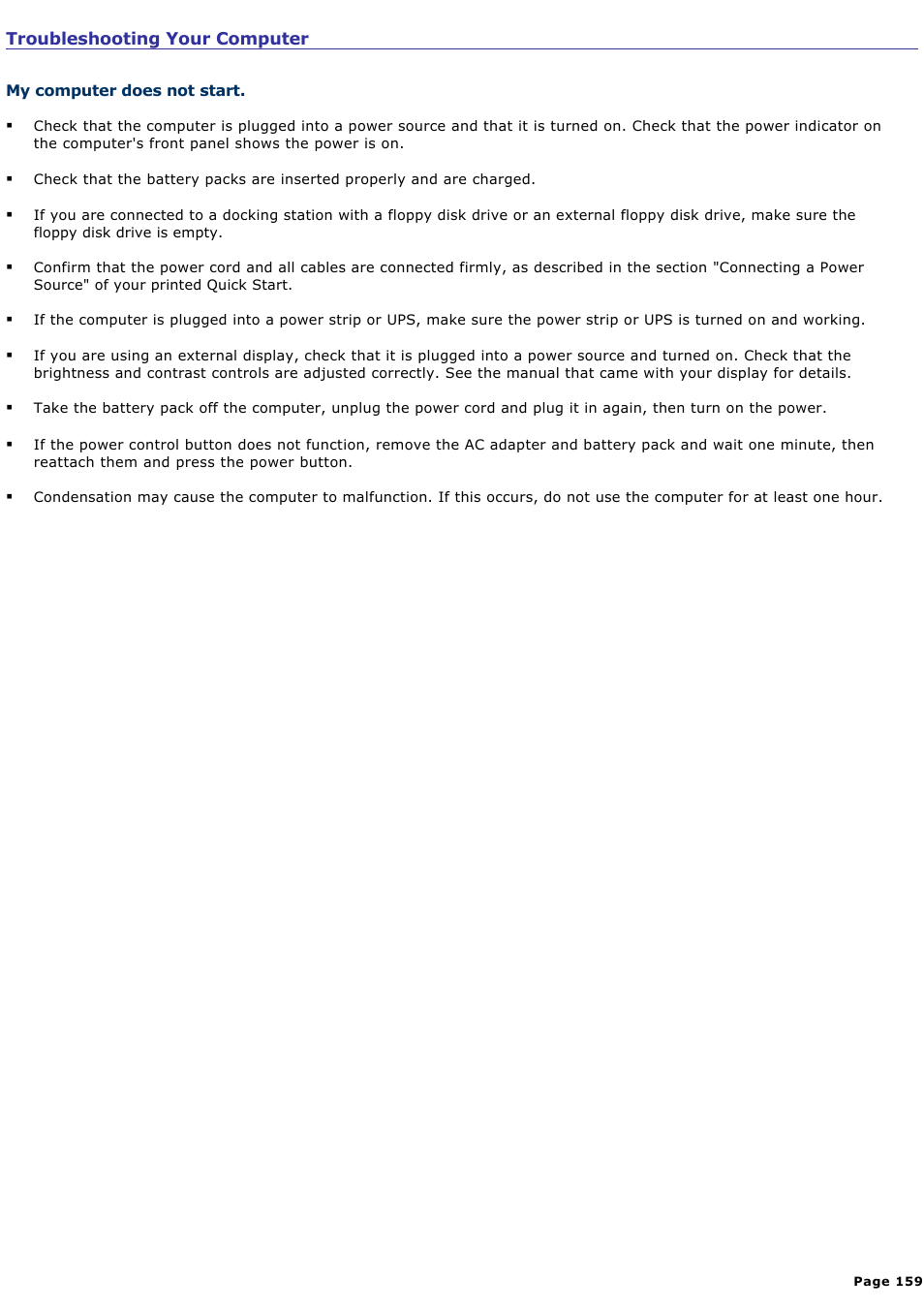Troubleshooting your computer | Sony PCG-R505ELK User Manual | Page 159 / 214