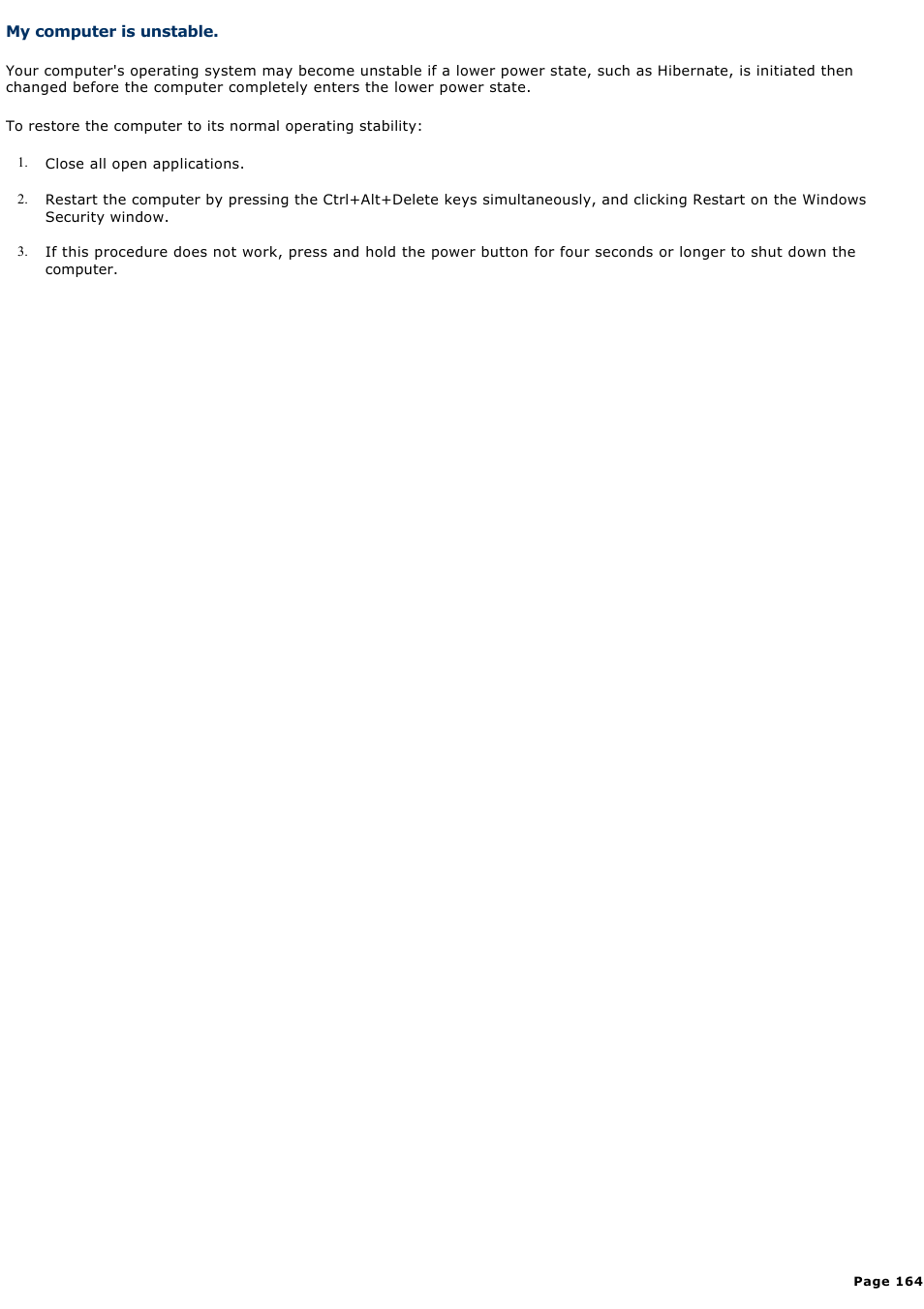 My computer is unstable | Sony PCG-R505ELK User Manual | Page 164 / 214