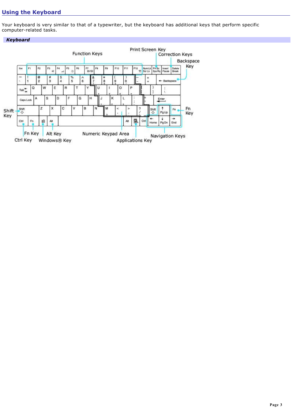 Using the keyboard | Sony PCG-R505ELK User Manual | Page 3 / 214