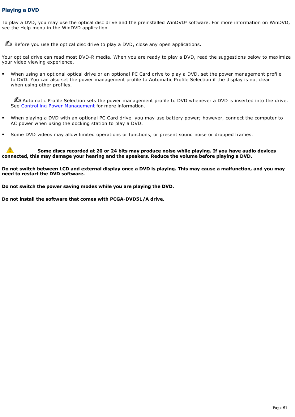 Playing a dvd | Sony PCG-R505ELK User Manual | Page 51 / 214