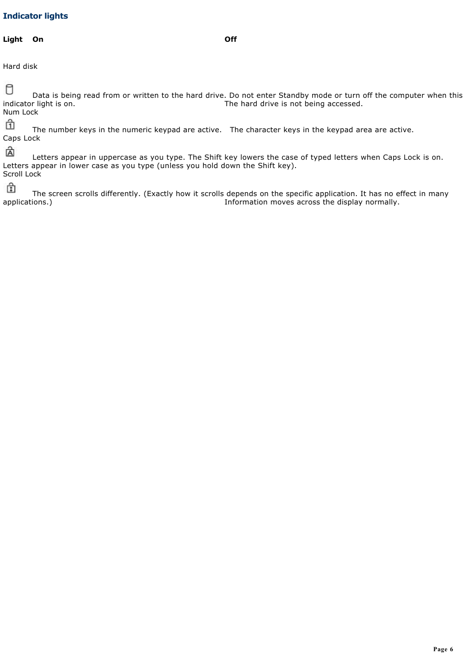 Indicator lights | Sony PCG-R505ELK User Manual | Page 6 / 214