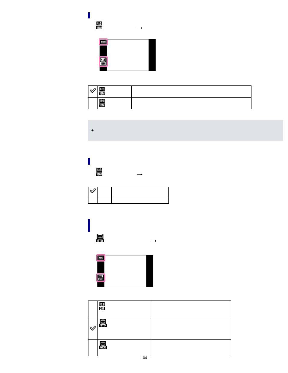 3d still image size, Image size in easy mode | Sony DSC-TX200V User Manual | Page 104 / 281