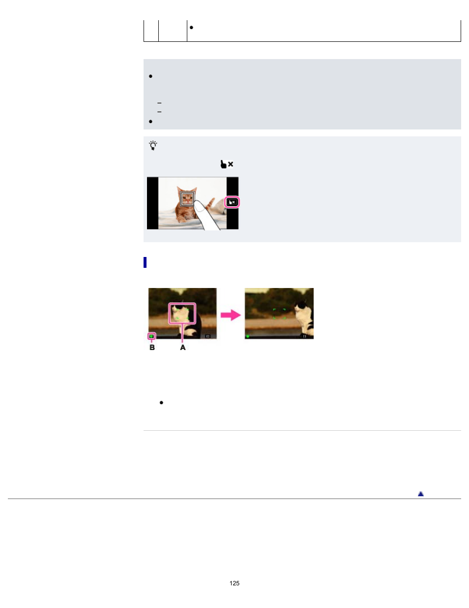 Focusing on subjects near the edge of the screen | Sony DSC-TX200V User Manual | Page 125 / 281
