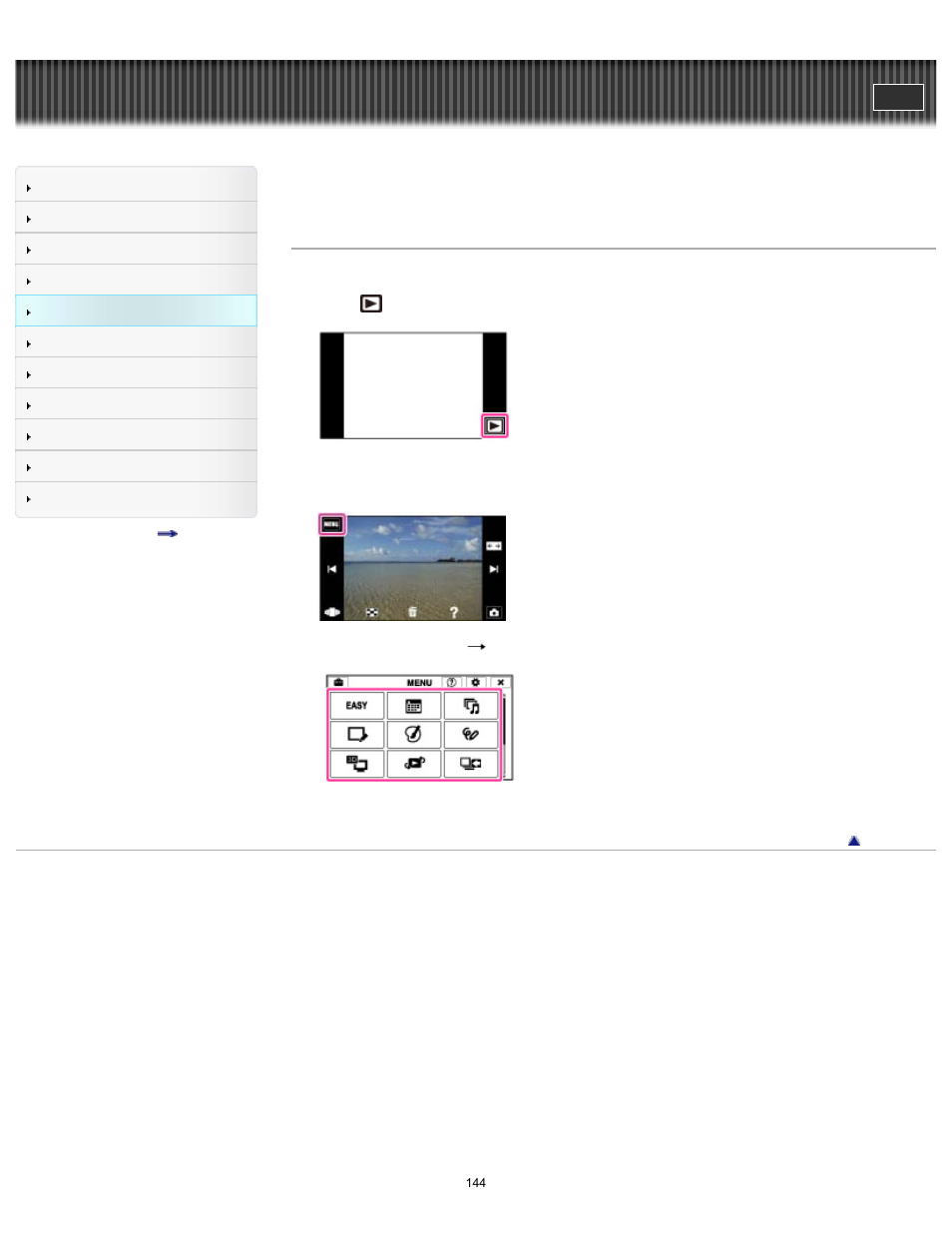 Using menu items (viewing), Cyber-shot user guide | Sony DSC-TX200V User Manual | Page 144 / 281