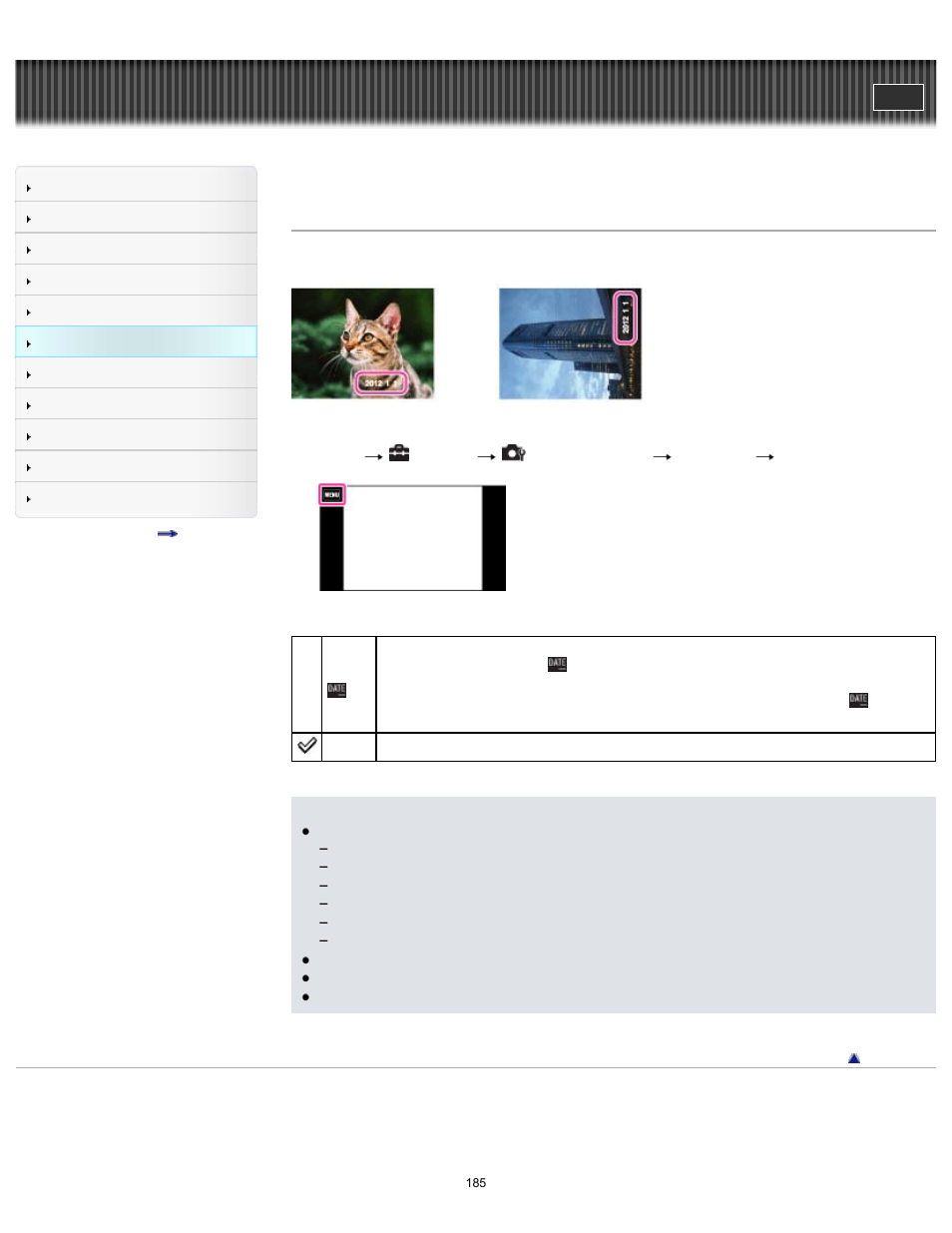 Write date, Cyber-shot user guide | Sony DSC-TX200V User Manual | Page 185 / 281