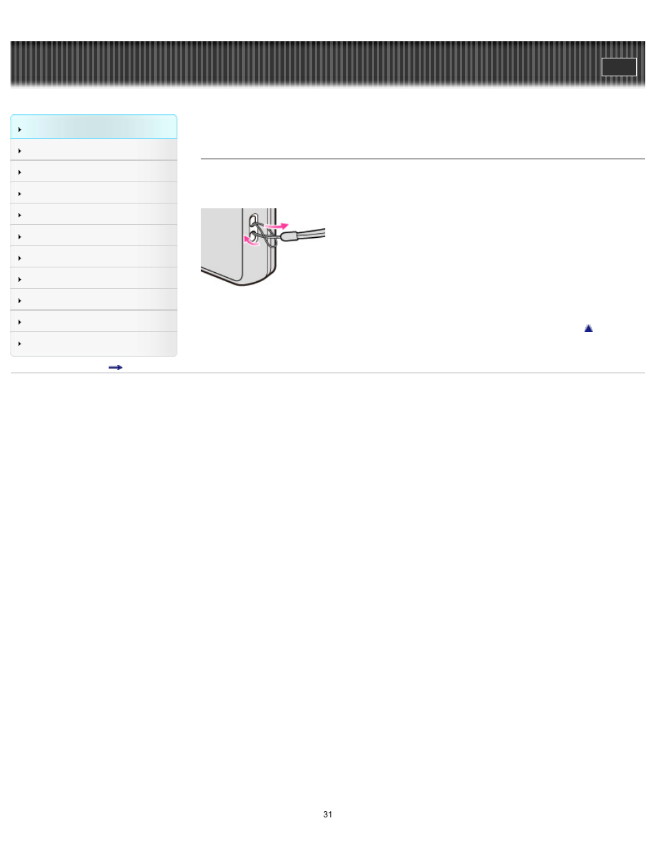 Using the wrist strap, Cyber-shot user guide | Sony DSC-TX200V User Manual | Page 31 / 281